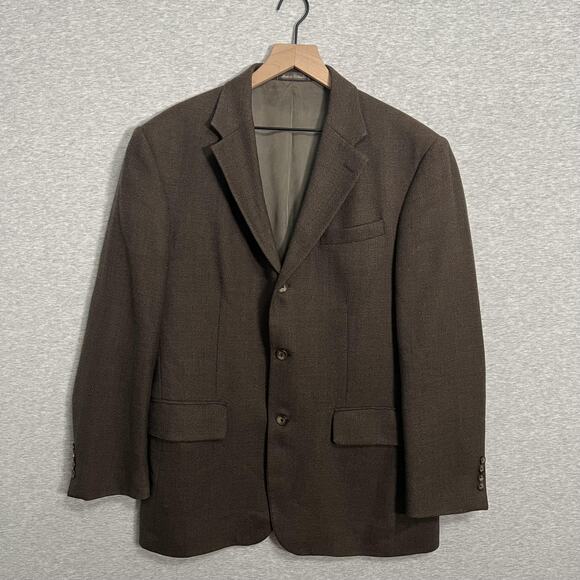 Vintage Oscar de la Renta Blazer Mens 40R Brown Wool Sport Coat Three Button - Picture 2 of 16